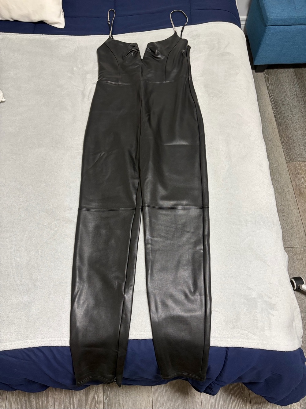ALIX NYC Black Faux Leather Spaghetti Strap Jumpsuit